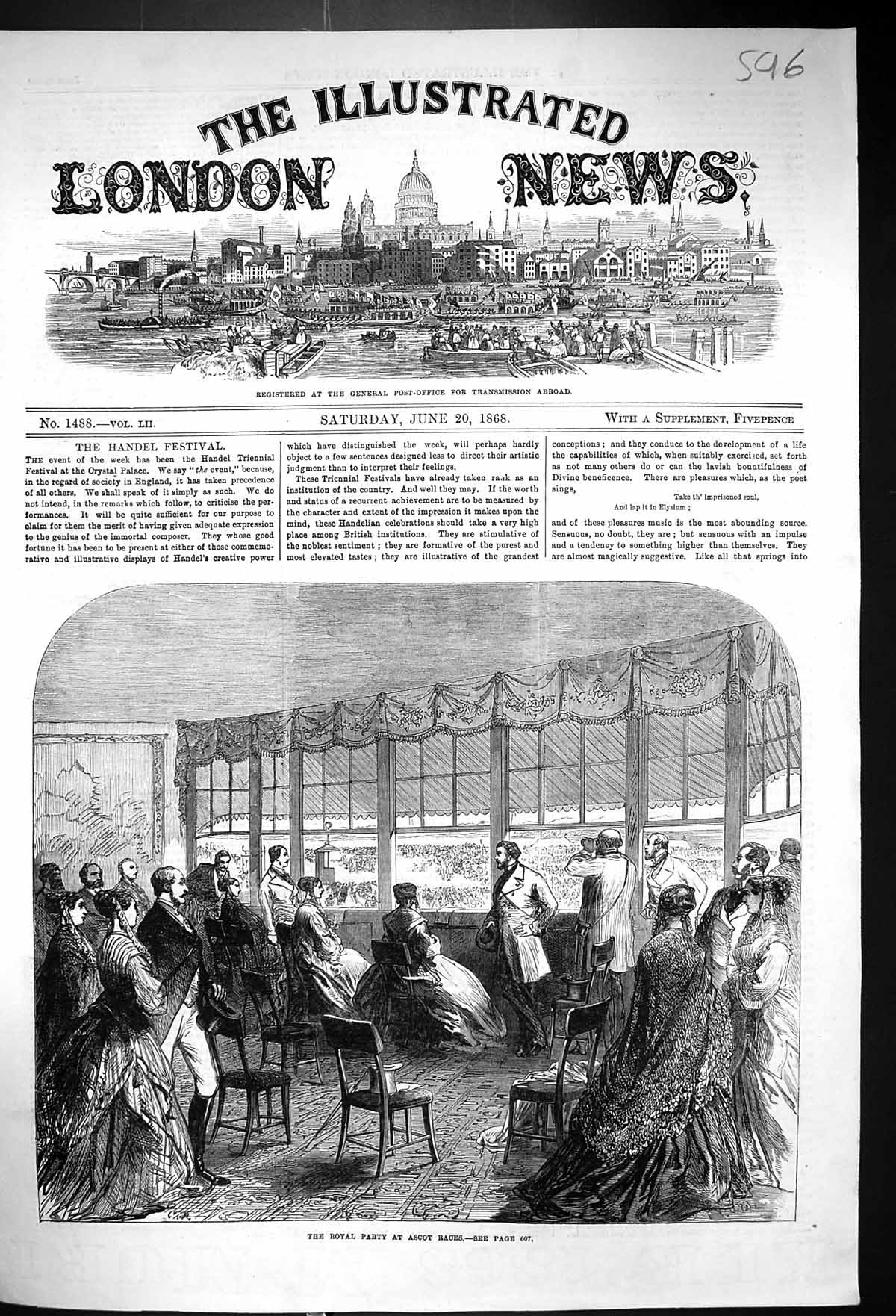 Original Old Antique Print 1868 Royal Party Ascot Horse Racing Sport Victorian