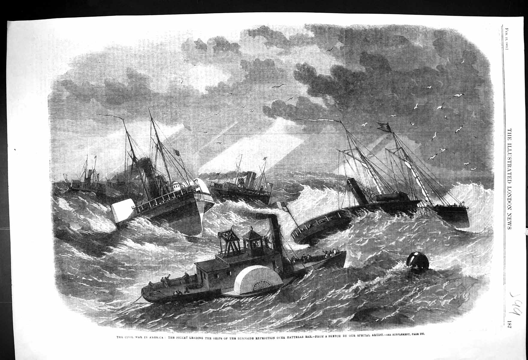 Old 1862 Civil War America Picket Ships Burnside Expedition Hatteras Victorian