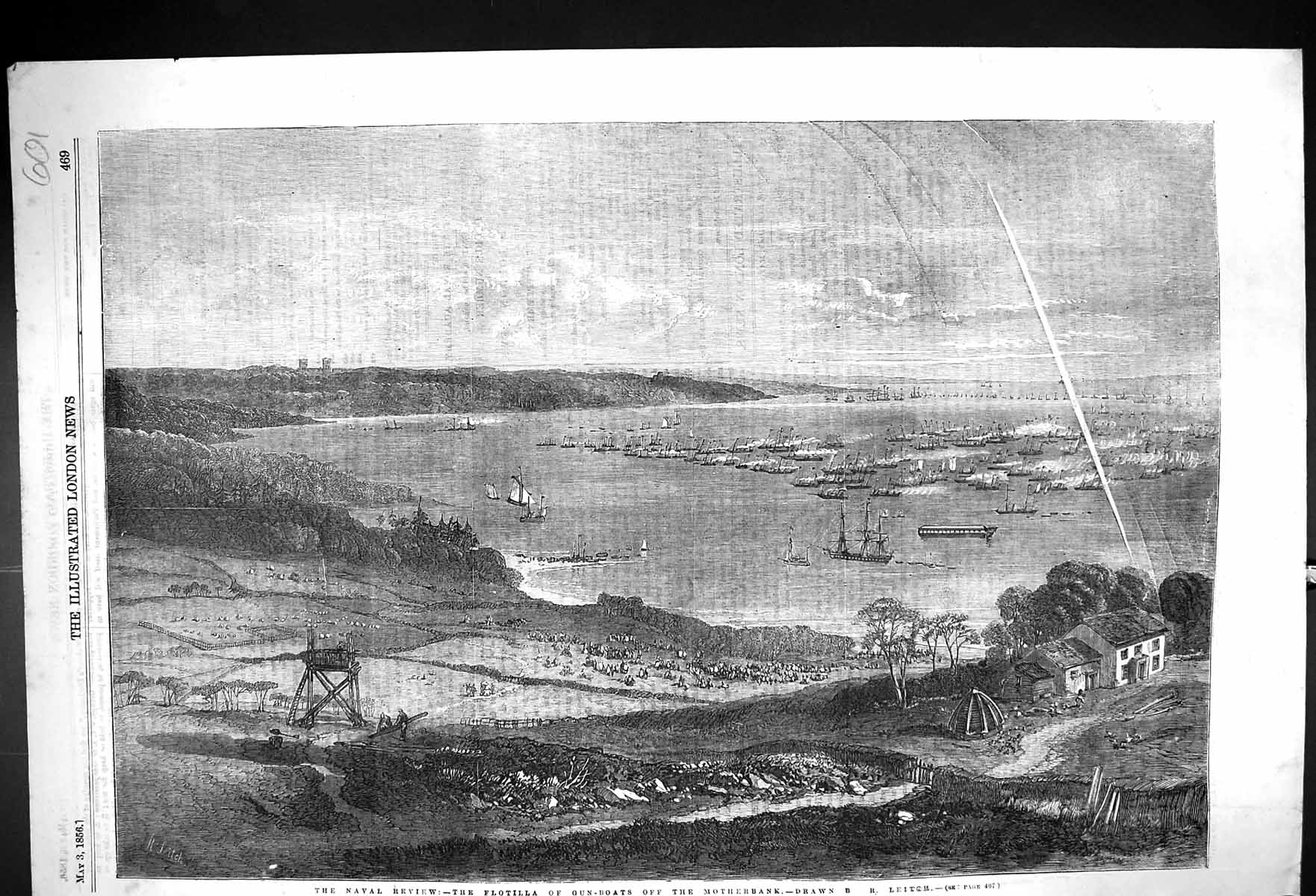 Old 1856 Naval Review Flotilla Ships Gun-Boats Motherbank Leitch Fine Victorian