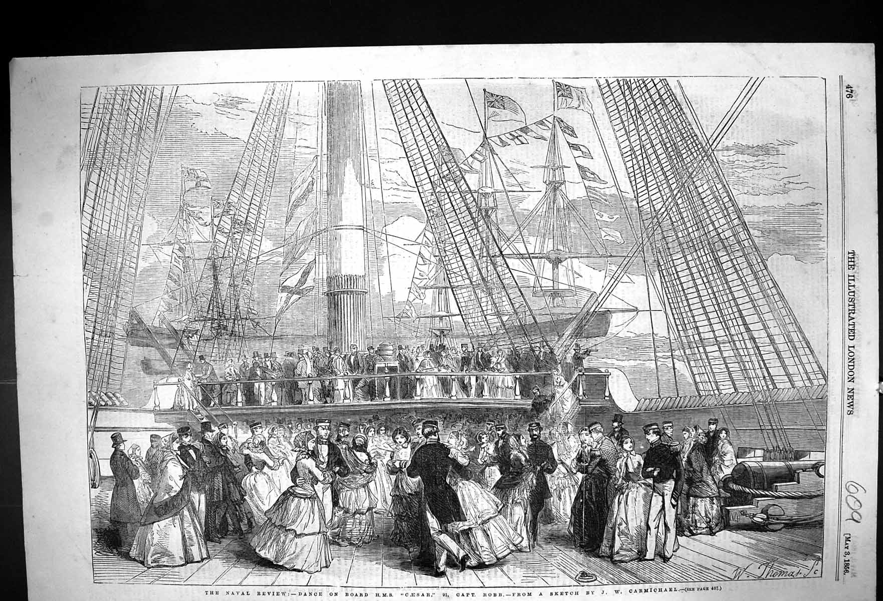Old 1856 Naval Review Dance Deck H.M.S. Caesar Captain Robb Carmichae Victorian