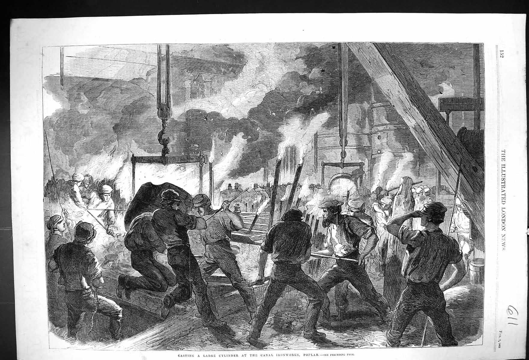 Old 1863 Casting Large Cylinder Canal Ironworks Poplar Industry Fine Victorian