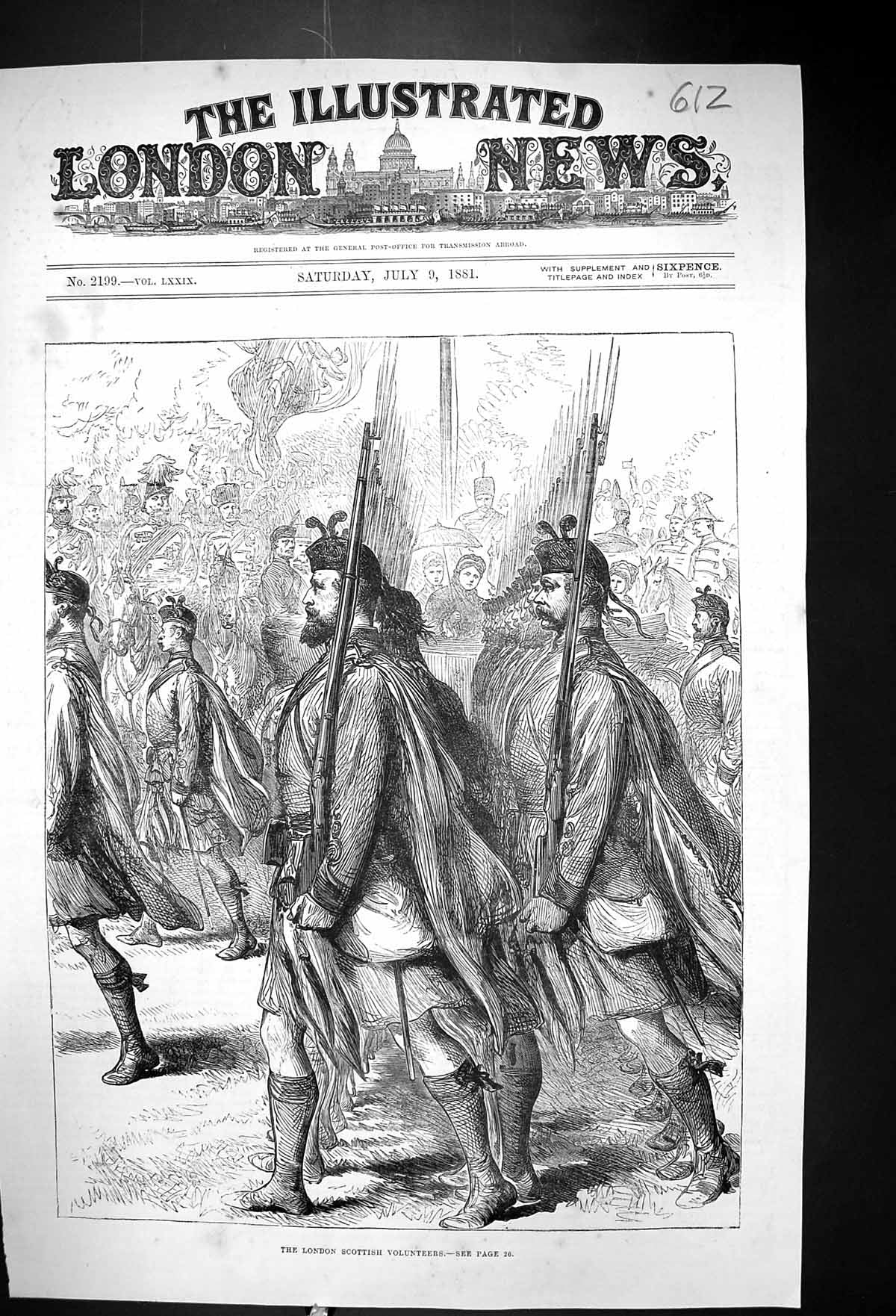 Original Old Antique Print 1881 London Scottish Volunteers Siers War Marching