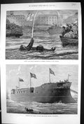 Old 1874 Captain Paul Boyton Swimming Cork Harbour Ship Mes' Oudiyeh Victorian