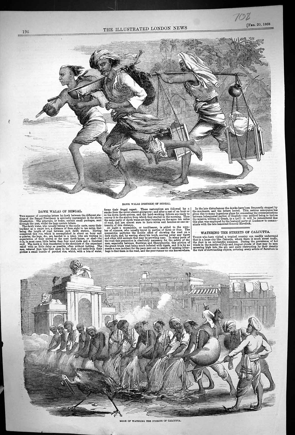 Old 1858 Dawk Walas Postmen Bengal Mode Watering Streets Calcutta Ind Victorian