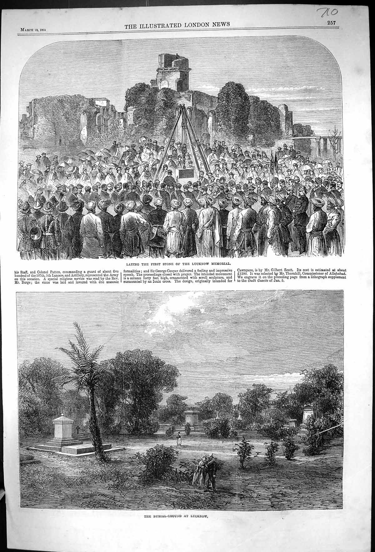 Old 1864 Laying First Stone Memorial Lucknow Burial Ground George Cou Victorian