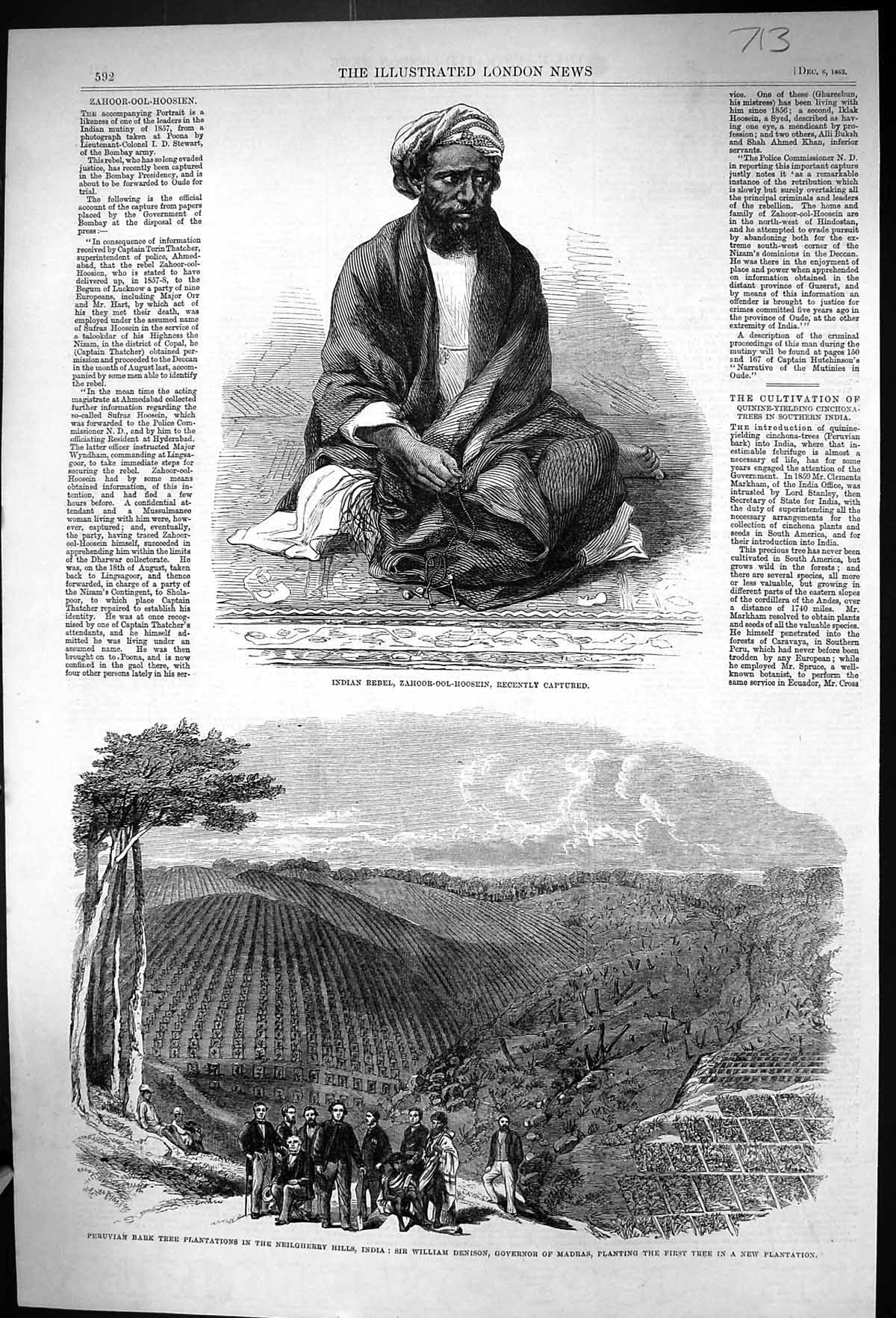 Old 1862 India Rebel Zahoor-Ool-Hoosein Peruvian Bark Tree Neilgherry Victorian