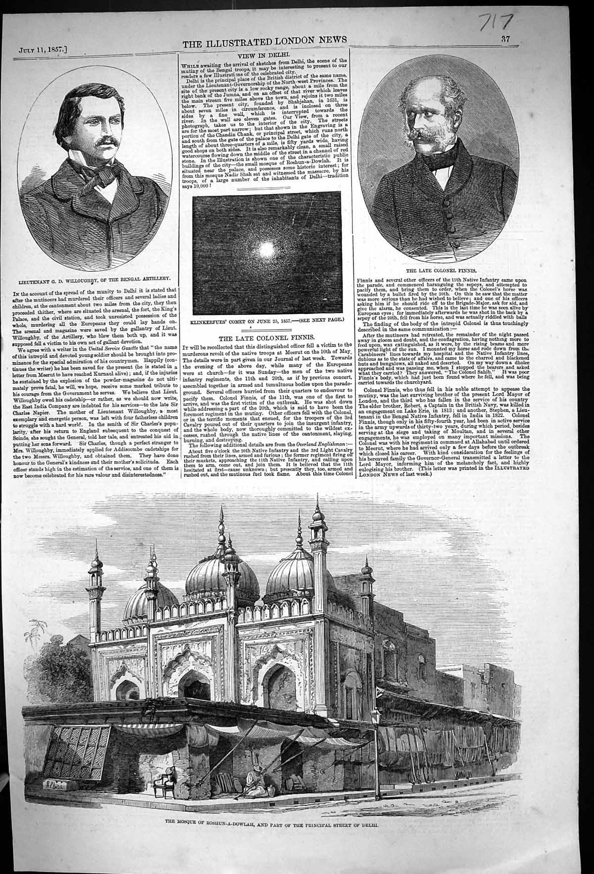 Old 1857 Mosque Roshun-A-Dowlah Delhi India Willoughby Finnis Comet K Victorian