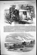 Antique Old Print 1857 Hindostanee Dhoolie War Hospital View Camp Mhow India