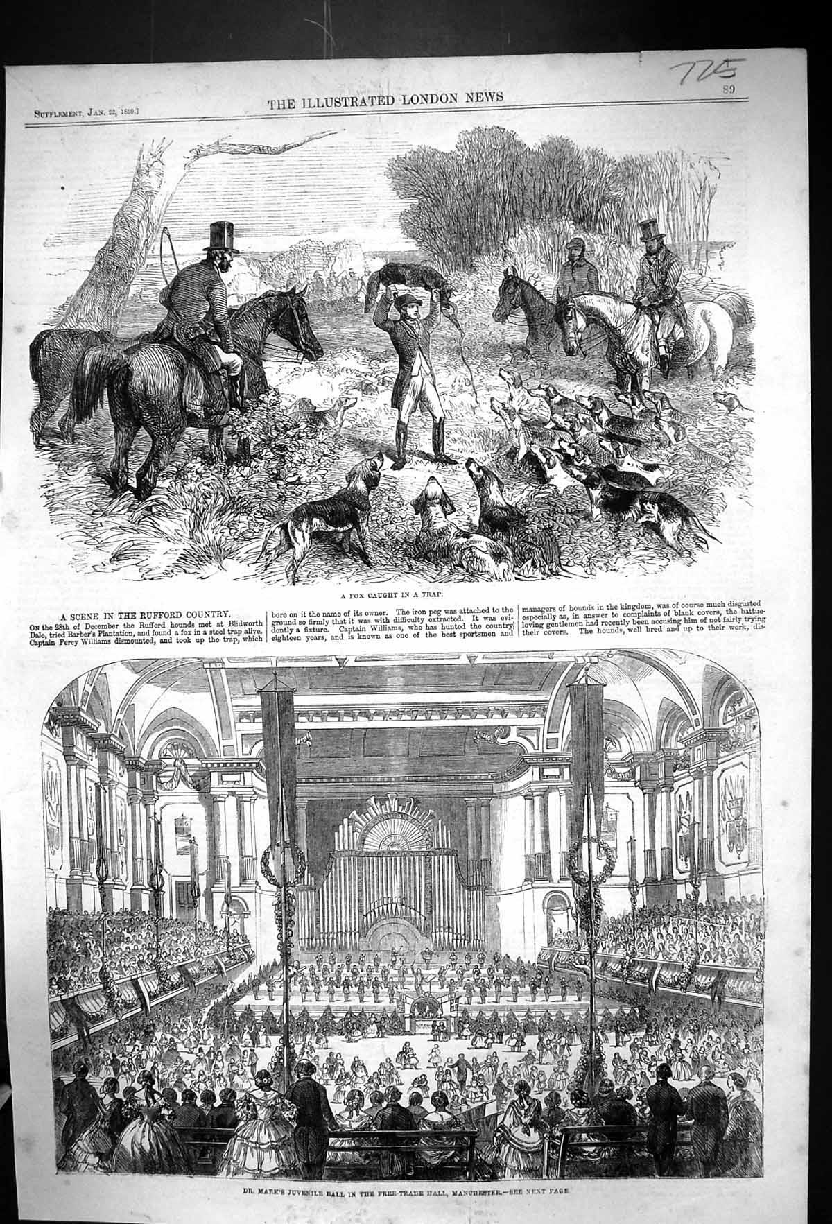 Old 1859 Fox Hunting Sport Dr. Mark'S Juvenile Ball Free-Trade Hall M Victorian