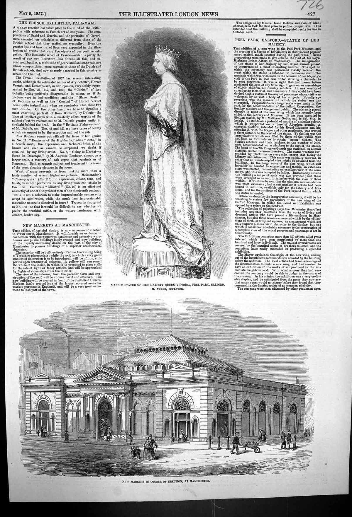Old 1857 Marble Statue Queen Victoria Peel Park Salford Markets Manch Victorian