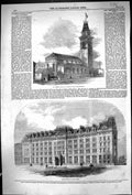 Old Print 1860 St. Peter'S Church ham Manchester Westminster Palace Hote 19th