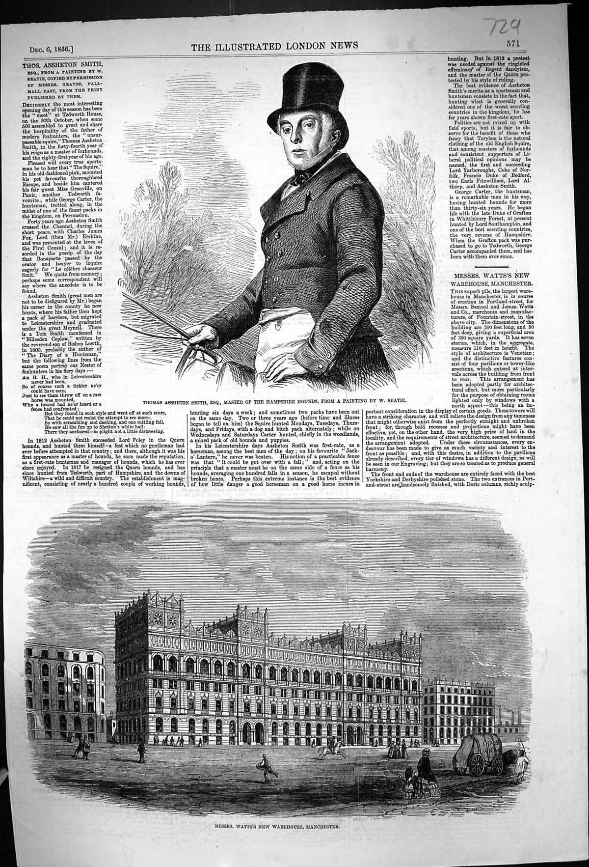 Old 1856 Thomas Assheton Smith Hampshire Hounds Watts Warehouse Manch Victorian
