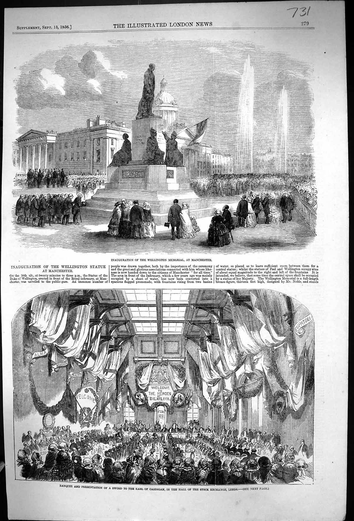 Old 1856 Inauguration Wellington Memorial Manchester Banquet Earl Car Victorian