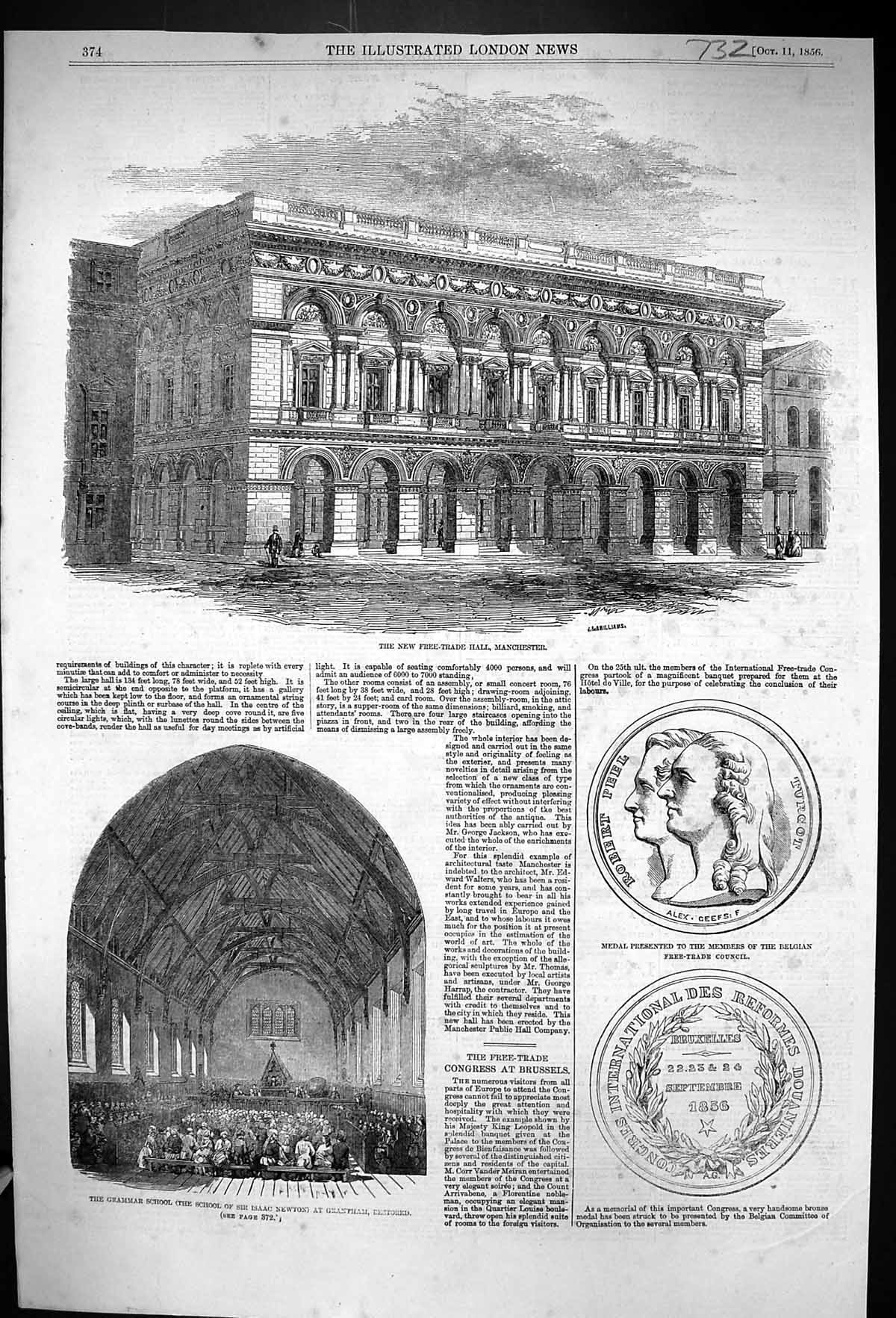 Old 1856 Free-Trade Hall Manchester Grammar School Isaac Newton Grant Victorian