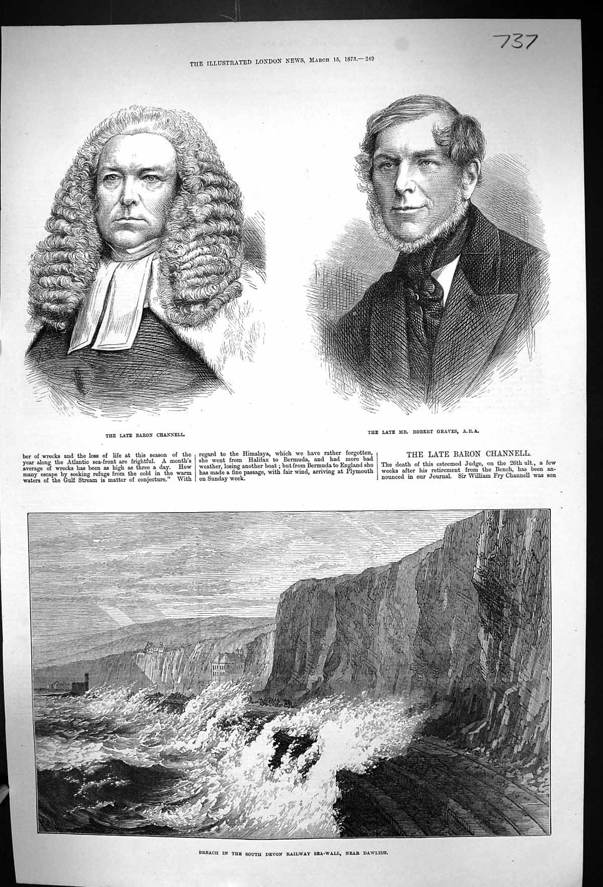 Old 1873 Breach Devon Railway Sea-Wall Dawlish Baron Channell Robert Victorian