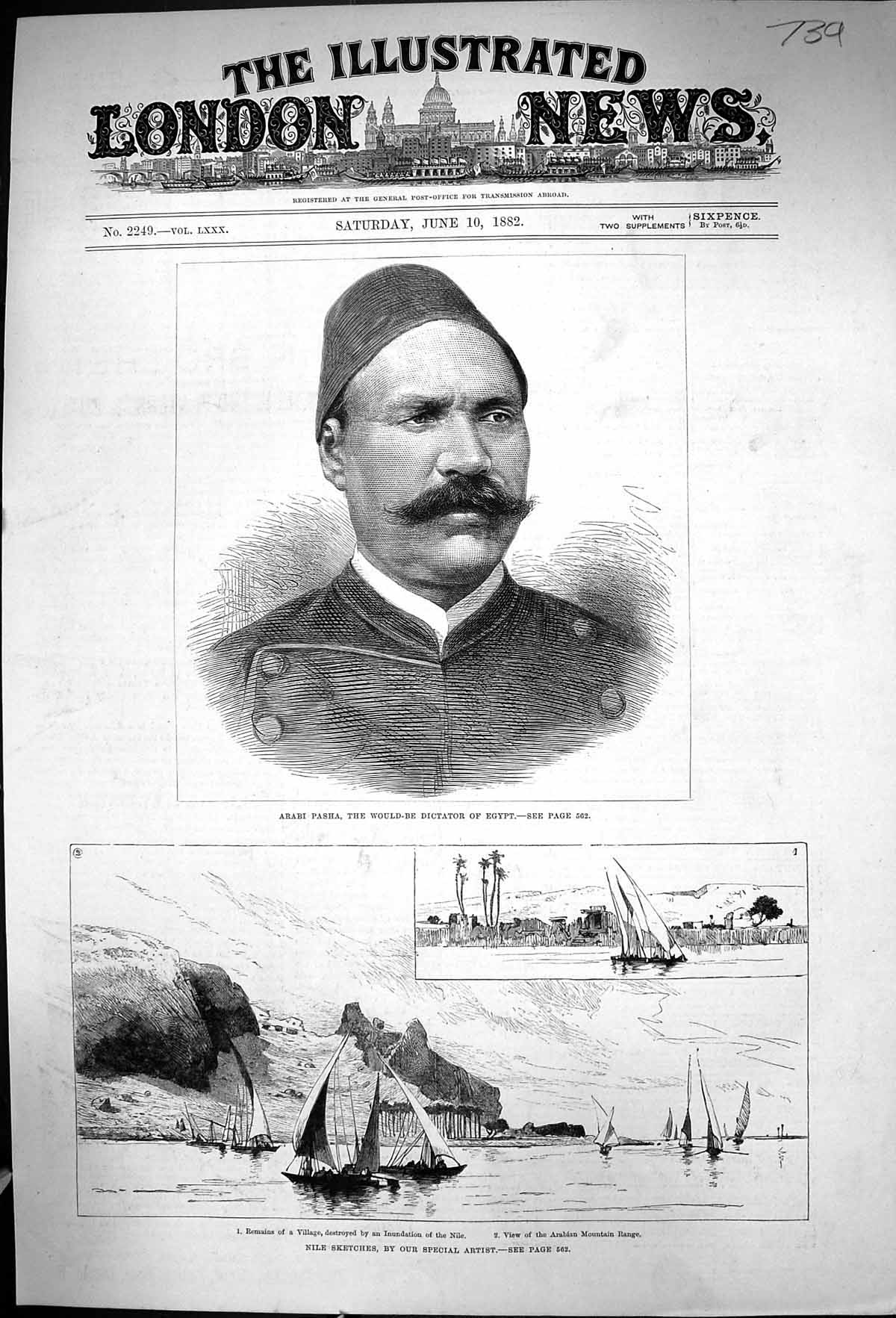 Old 1882 Arabi Pasha Dictator Egypt Nile Remains Village Arabian Moun Victorian