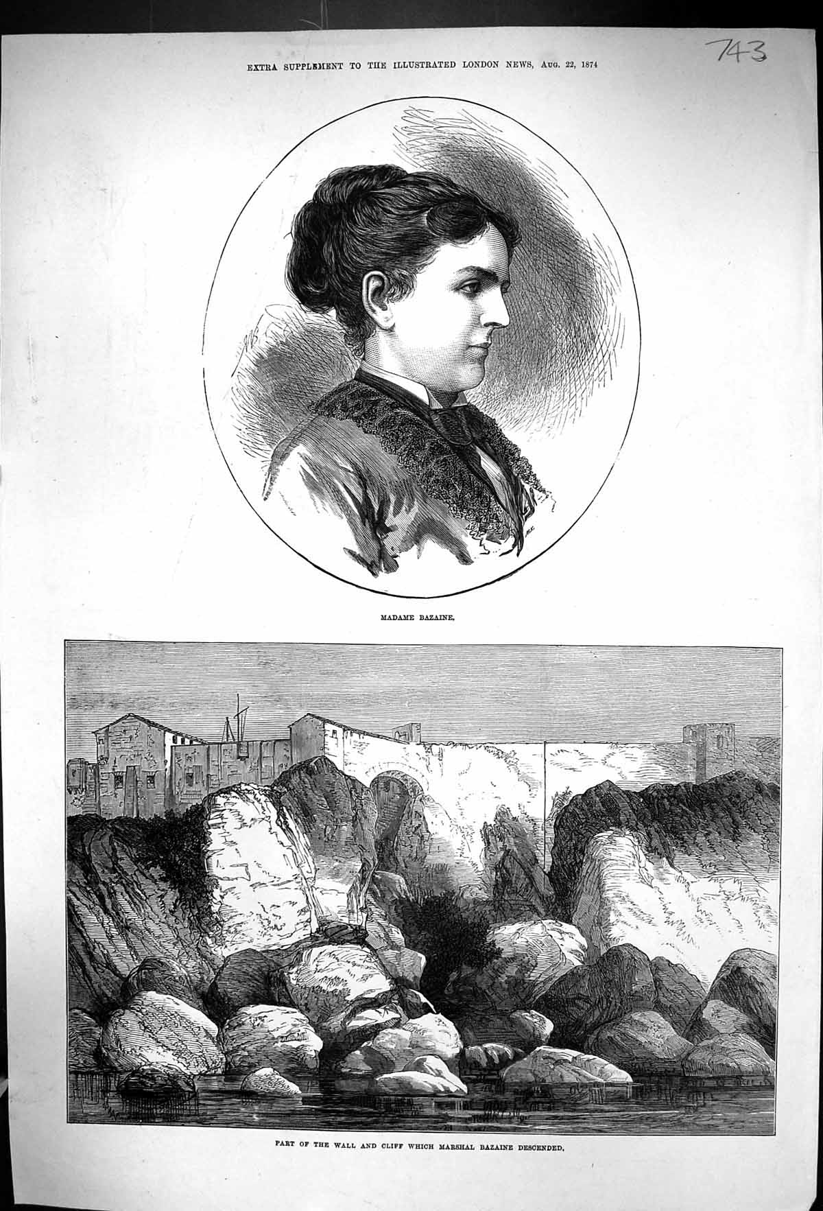 Antique Print 1874 Portrait Madame Bazaine Part Wall Cliff Marshal Bazaine 19th
