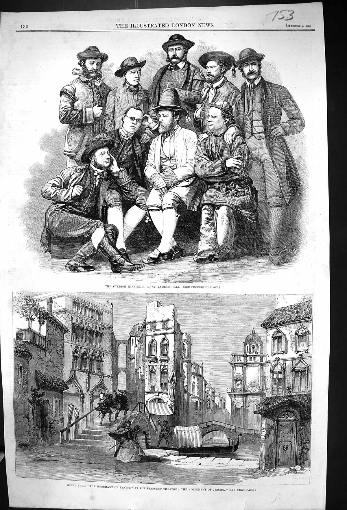 Old 1858 Swedish Minstrels St. James'S Hall Merchant Venice Princess Victorian