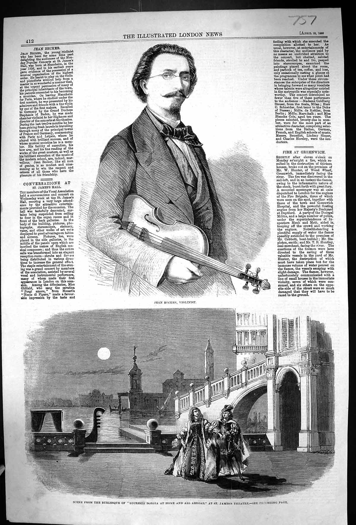 Old 1860 Jean Becker Violinist Scene Burlesque Lucrezia Borgia St. Ja Victorian