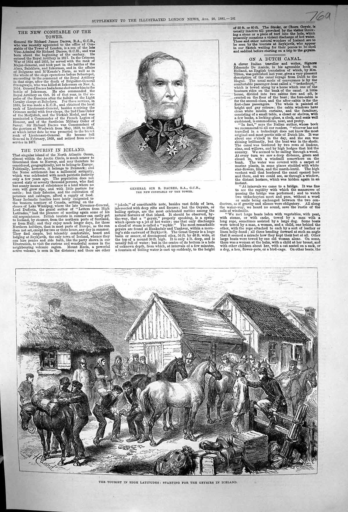 Old 1881 General Sir Dacres Constable Tower Tourists Geysirs Iceland Victorian
