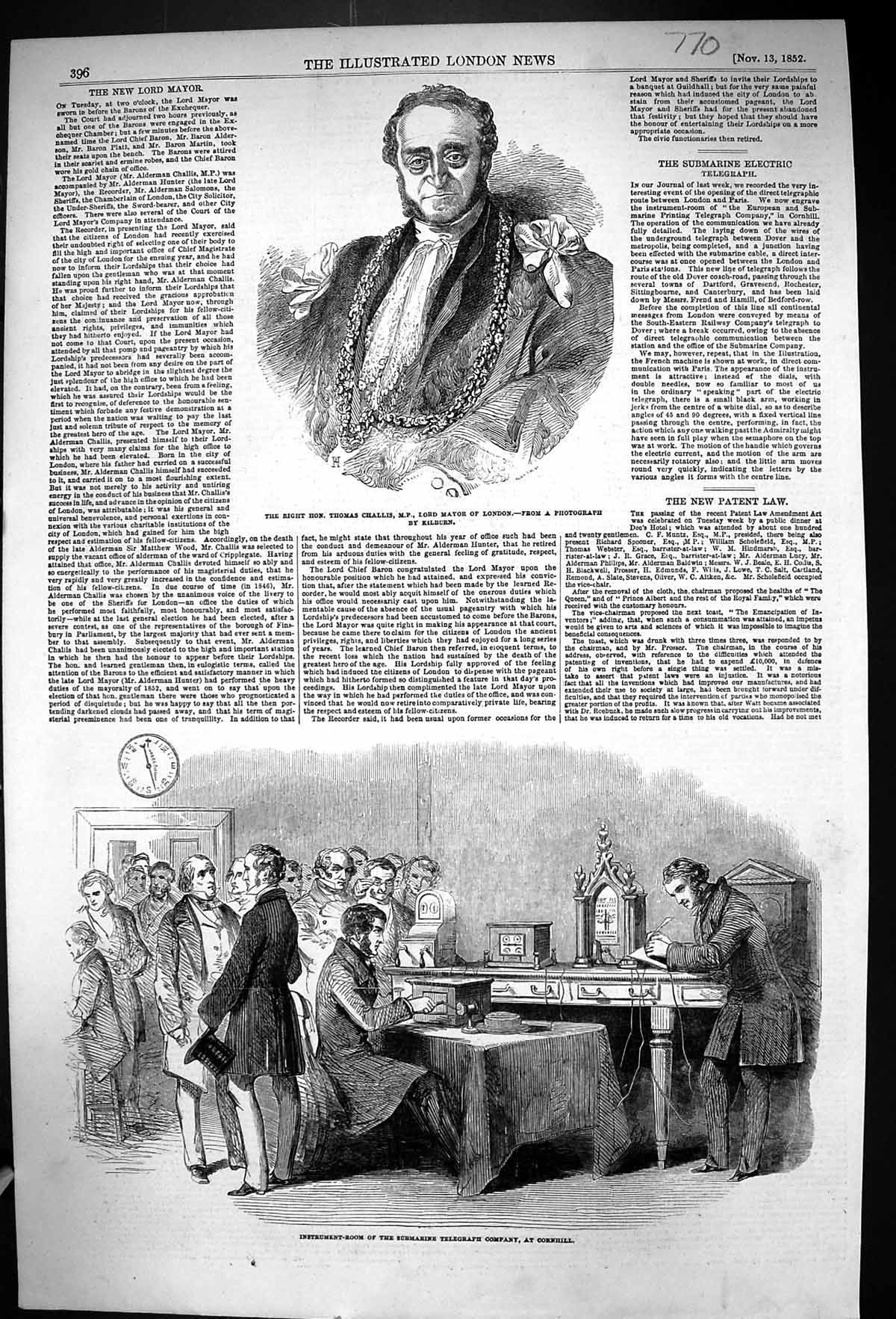 Old 1852 Thomas Challis Mayor London Instrument Room Submarine Telegr Victorian