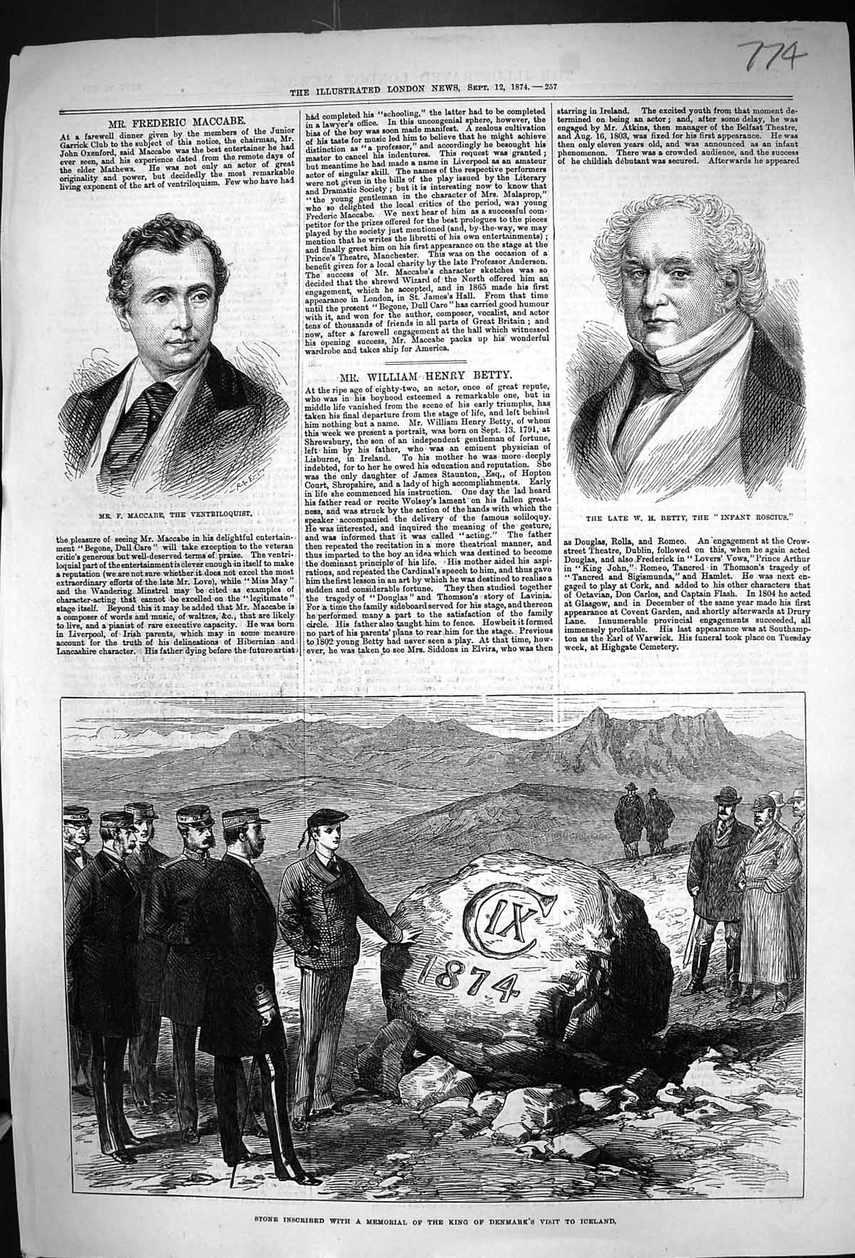 Old 1874 Maccabe Ventriloquist Betty Infant Roscius Memorial Stone Ic Victorian
