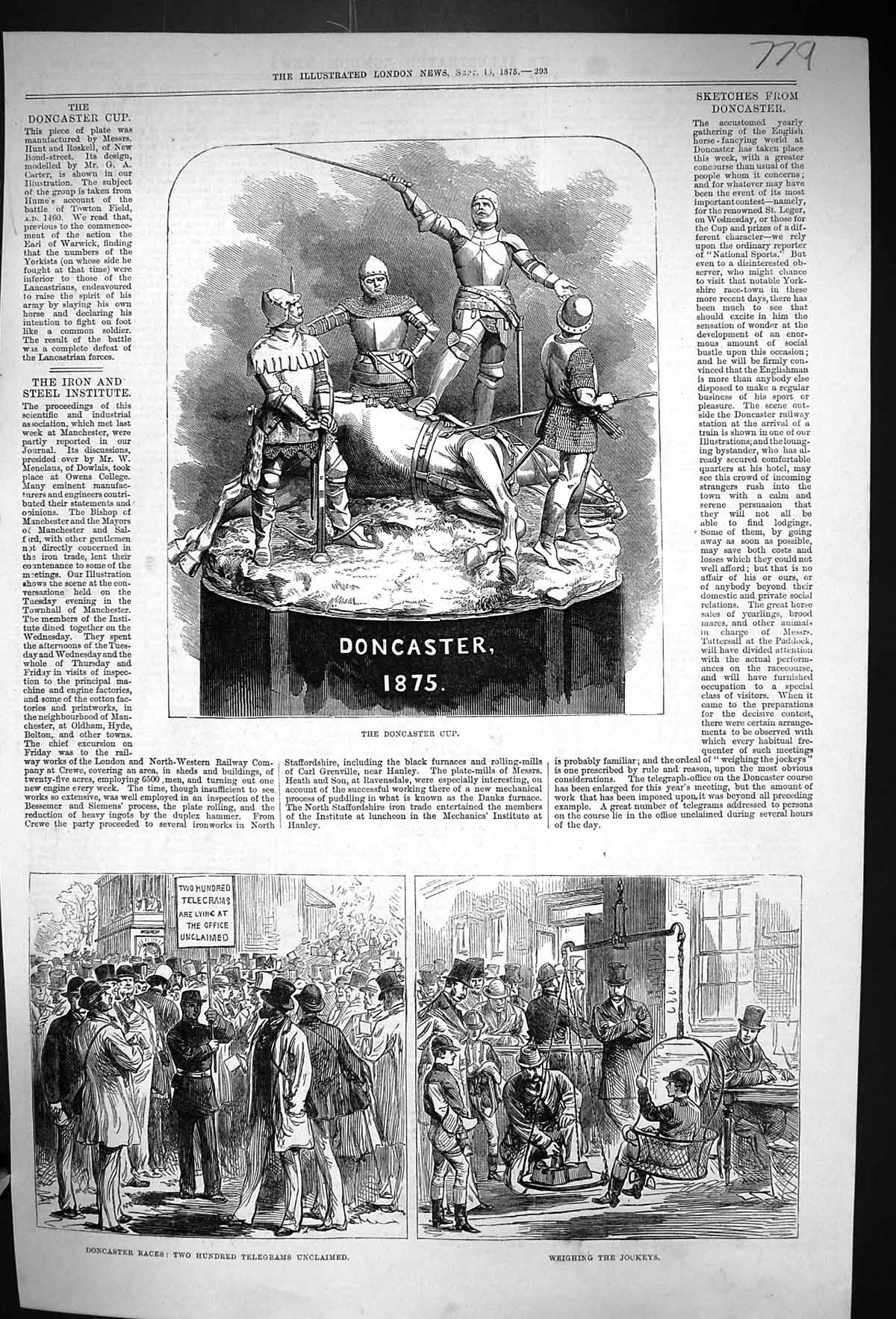 Old 1875 Doncaster Cup Races Telegrams Weighing Jockeys Horse Racing Victorian