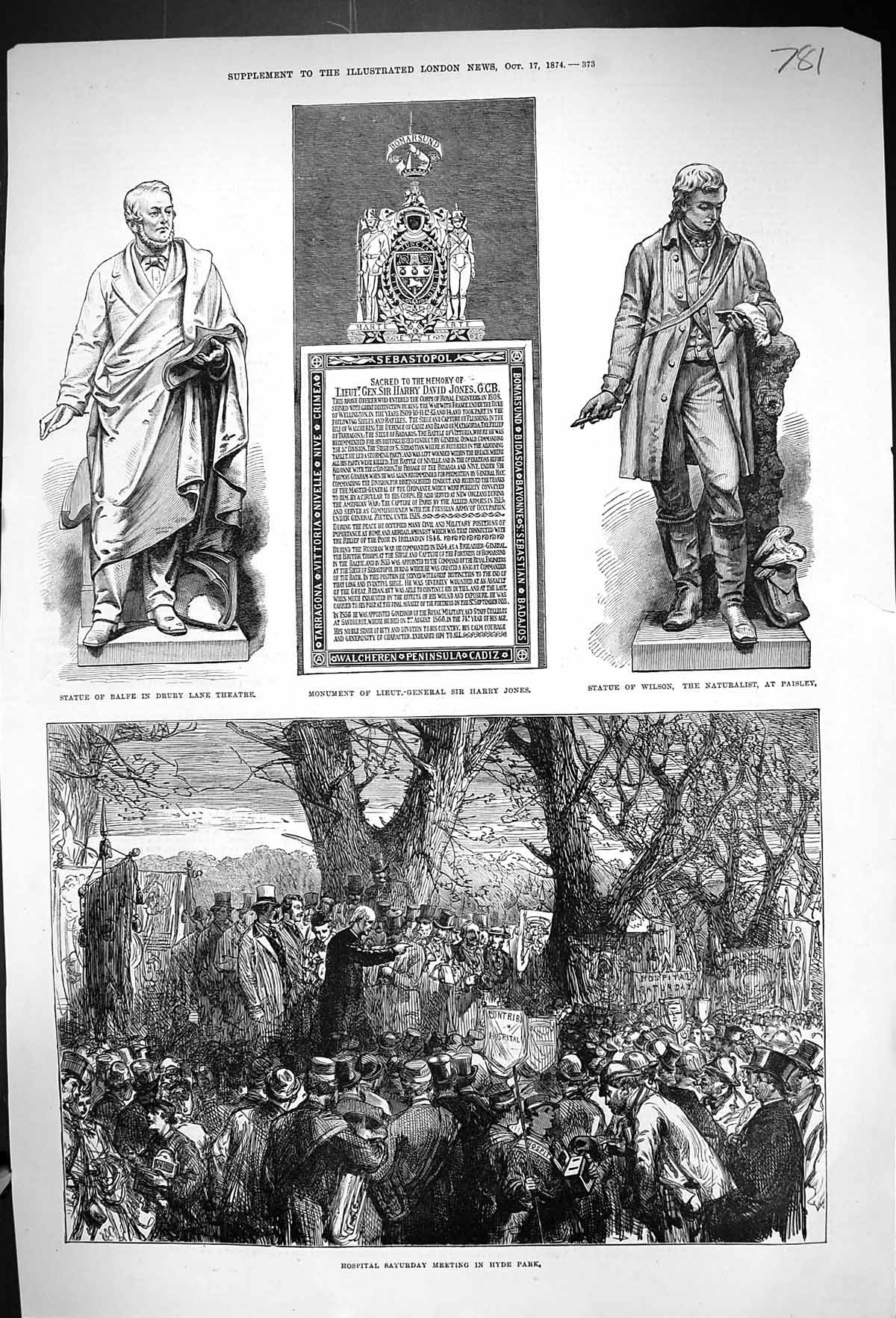 Old 1874 Hospital Saturday Hyde Park Monument Jones Wilson Statue Bal Victorian