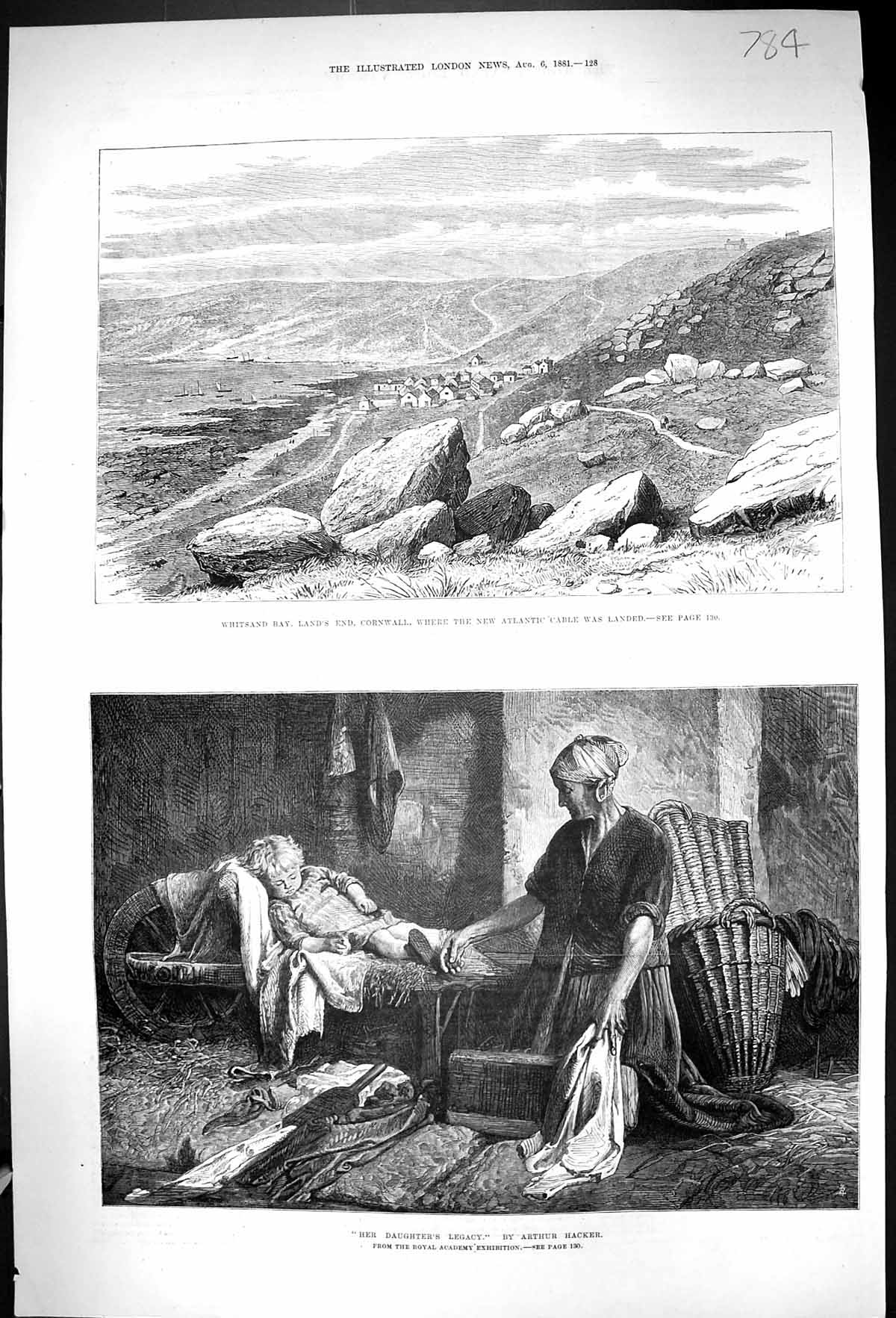 Old 1881 Whitsand Bay Land'S End Cornwall Atlantic Cable Daughter'S L Victorian
