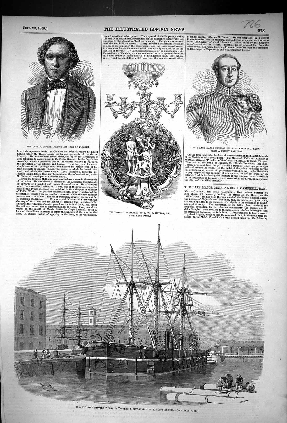 Old 1855 Floating Battery Glatton Ship Bineau French Finance John Cam Victorian