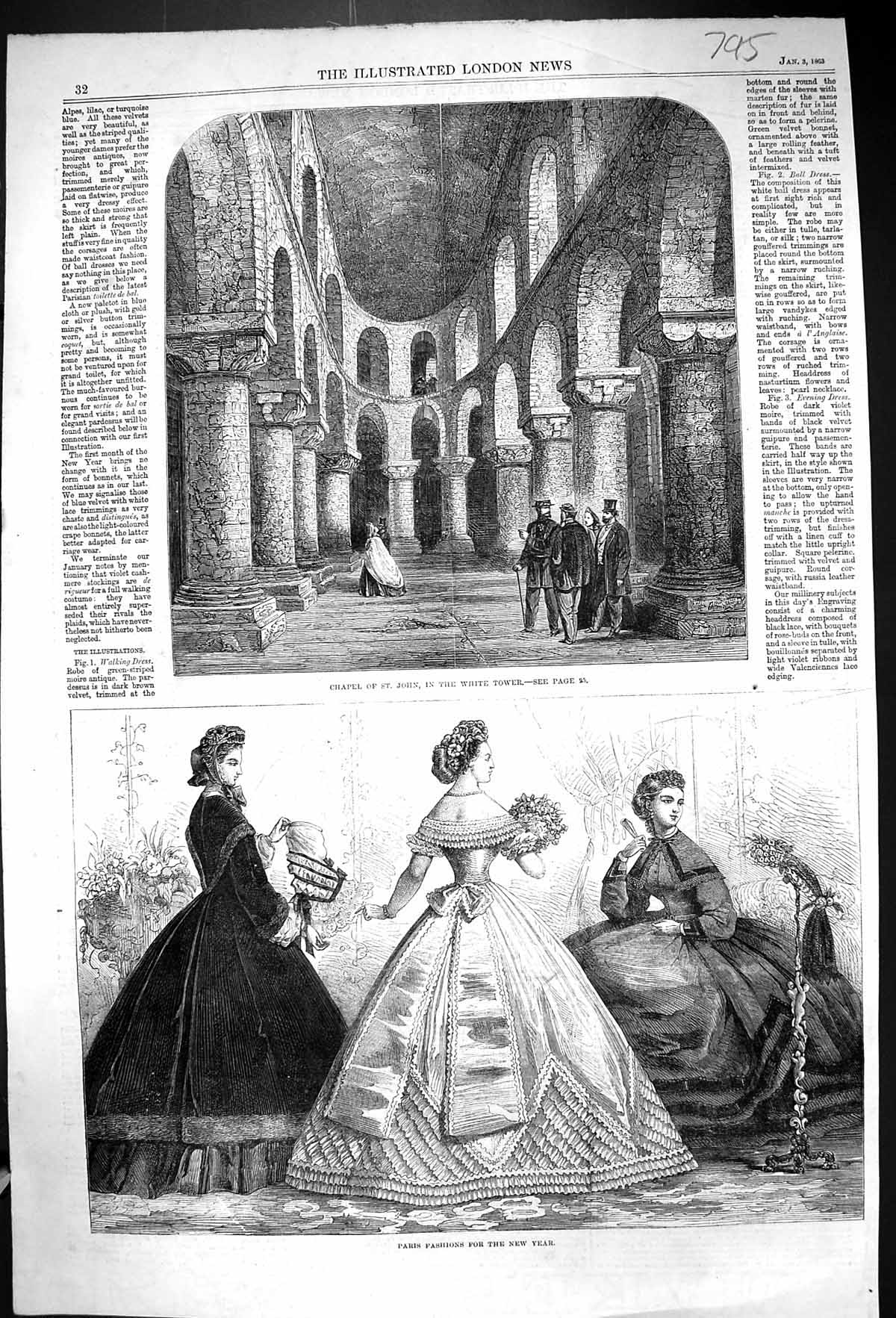 Old 1863 Paris Fashion Interior Chapel St. John White Tower Architect Victorian
