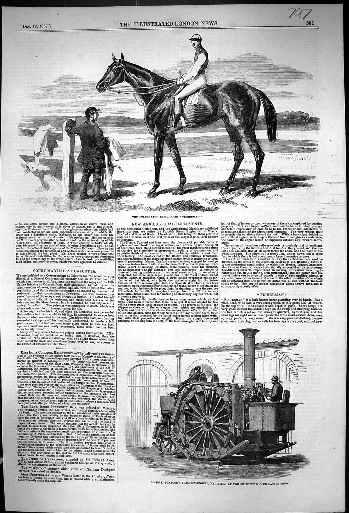 Old 1857 Race Horse Fisherman Tuxford Traction Engine Smithfield Club Victorian