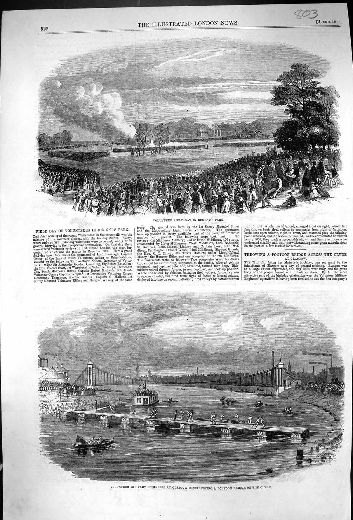 Old 1861 Volunteer Field Day Regent'S Park Military Engineers Glasgow Victorian