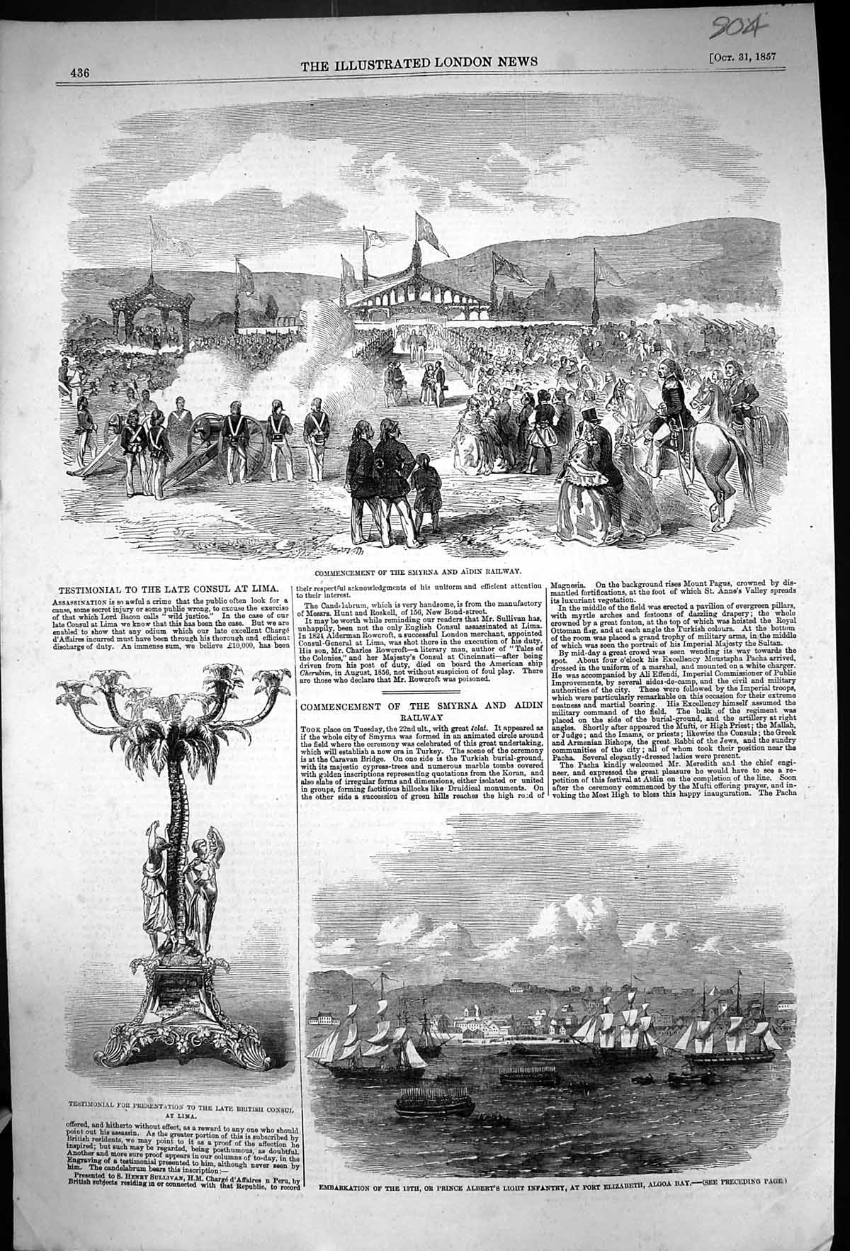 Old 1857 Smyrna Aidin Railway Prince Albert Port Elizabeth Ships Algo Victorian