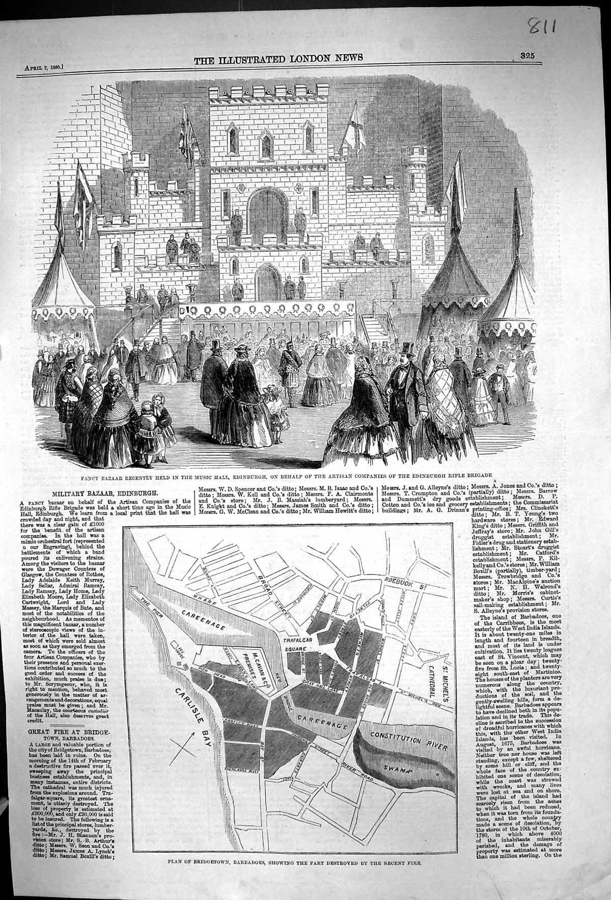 Old 1860 Bazaar Music Hall Edinburgh Rifle Brigade Plan Bridgetown Ba Victorian