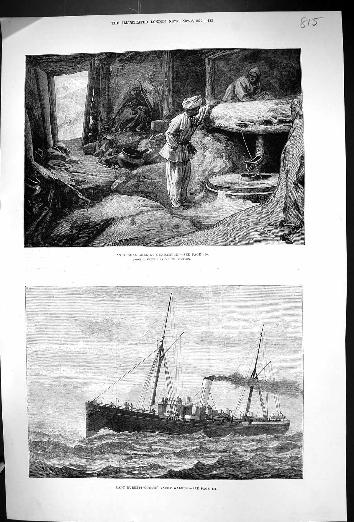 Old 1879 Afghan Mill Gundamuck Lady Burdett-Coutts Yacht Walrus Ship Victorian