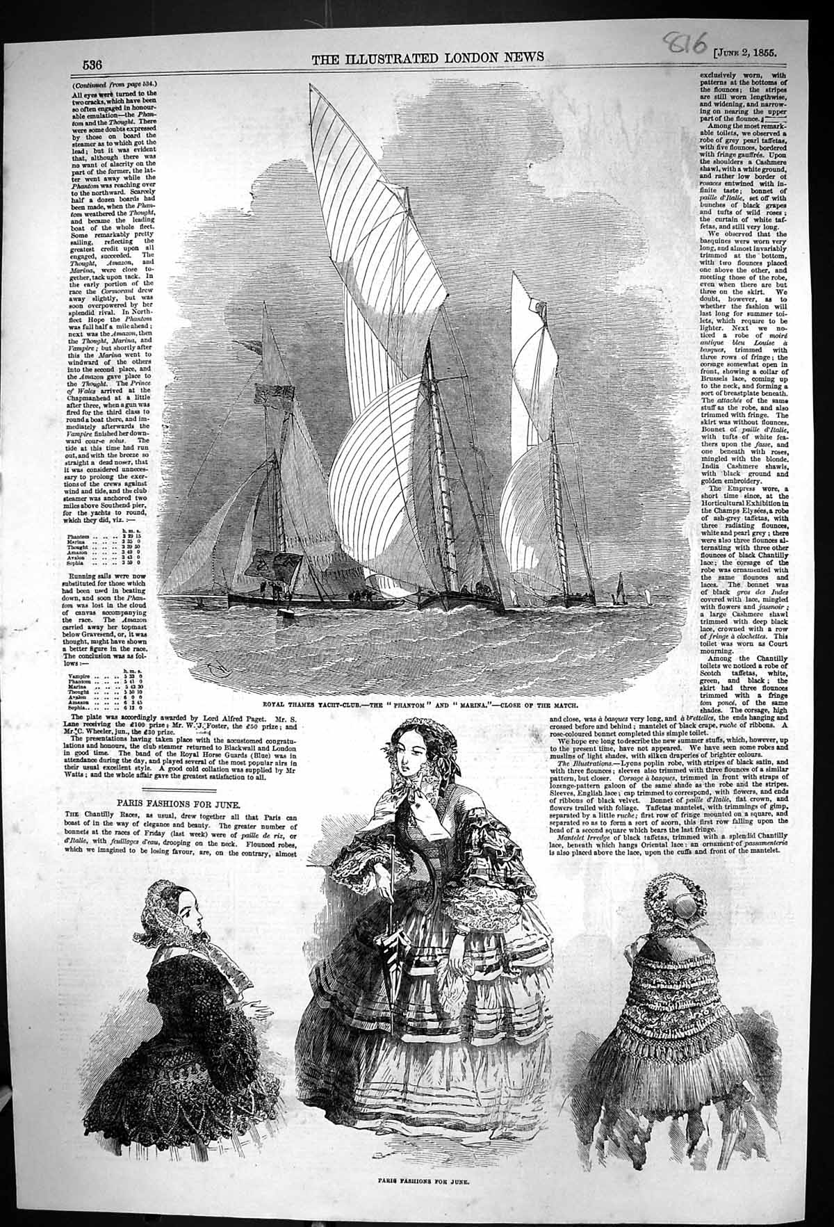 Old 1855 Royal Thames Yacht Club Phantom Marina Ladies Fashion Paris Victorian