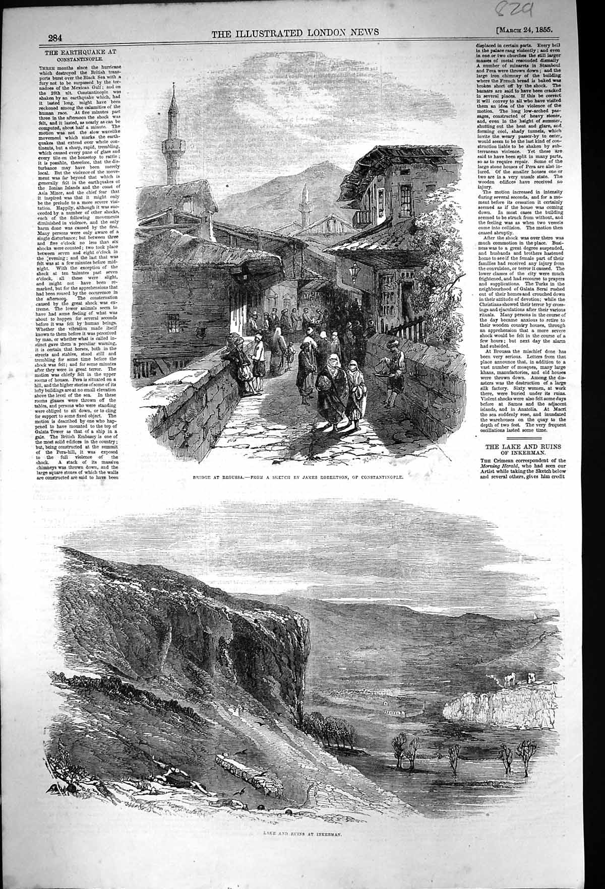 Old 1855 Bridge Broussa Constantinople Lake Ruins Inkerman Mountains Victorian
