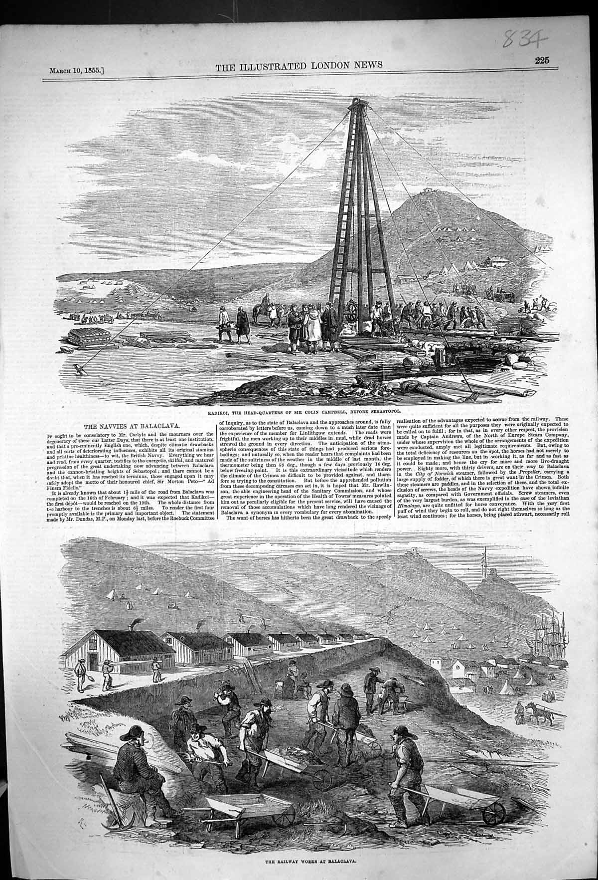Old 1855 Kadikoi Colin Campbell Sebastopol War Railway Works Balaclav Victorian