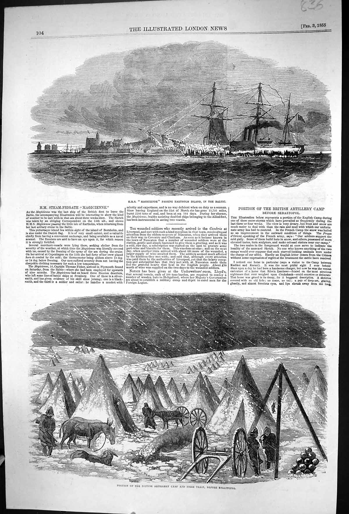 Old 1855 War Ship H.M.S. Magicienne Eartholm Altic British Artillery Victorian