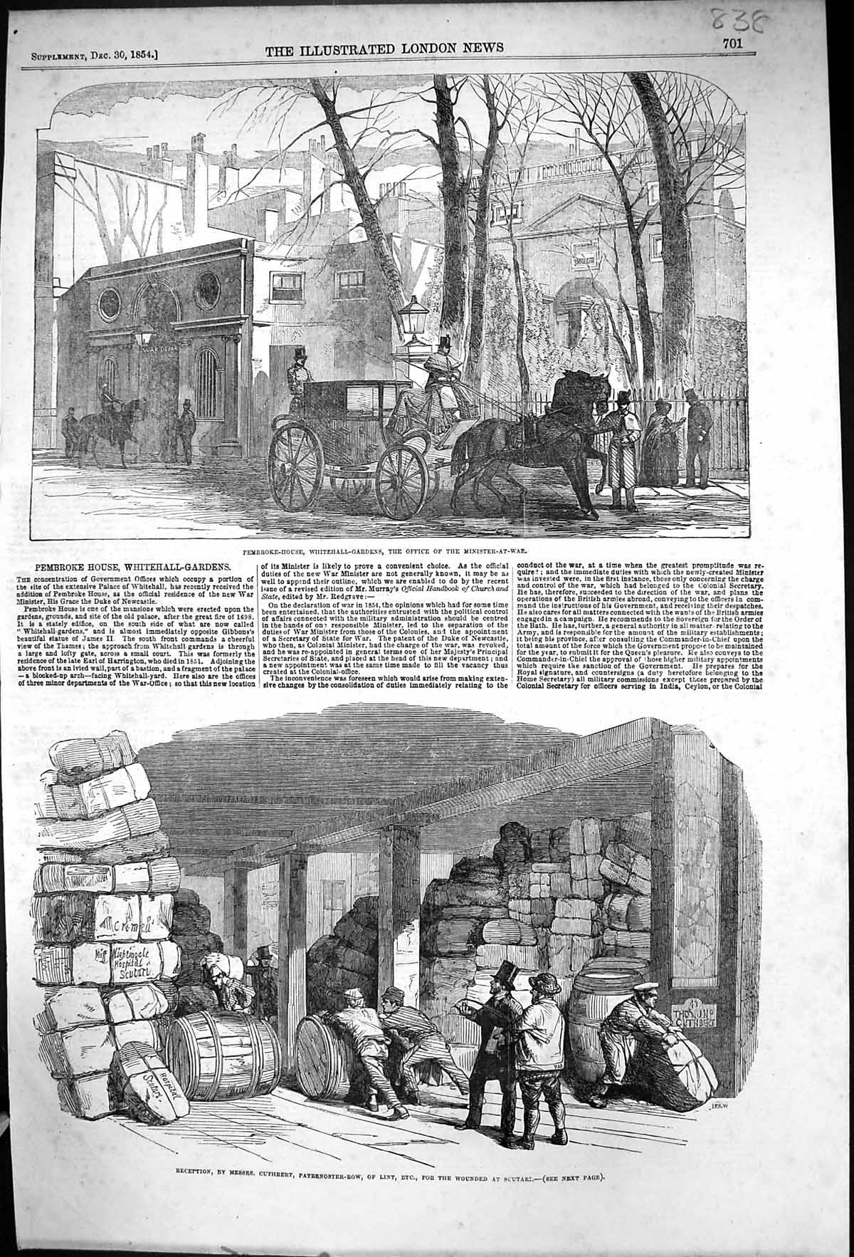 Old 1854 Pembroke House Whitehall Gardens Minister-Of-War Office Cuth Victorian