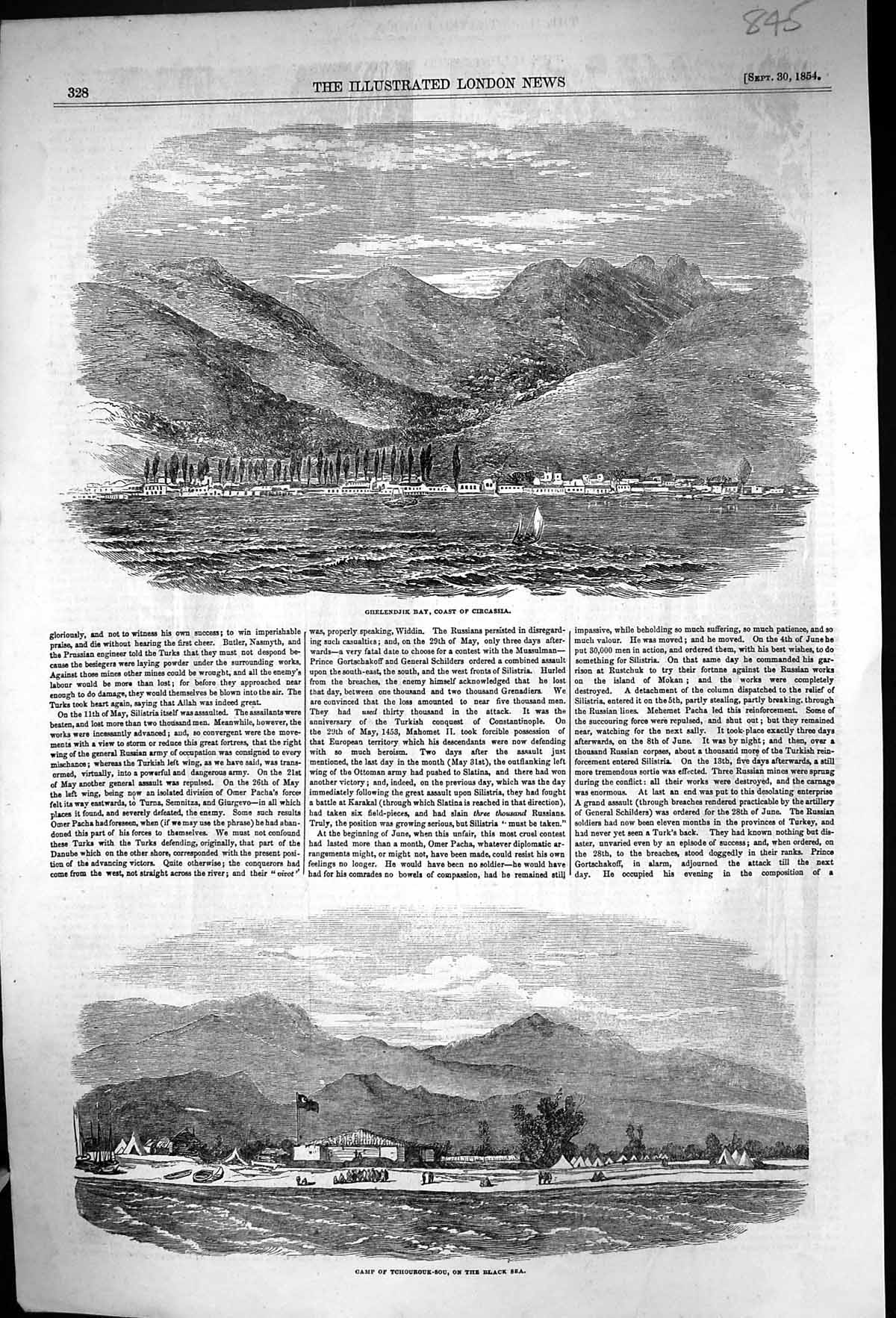Old 1854 Ghelendjik Bay Coast Circassia Camp Tchourouk-Sou Black Sea Victorian