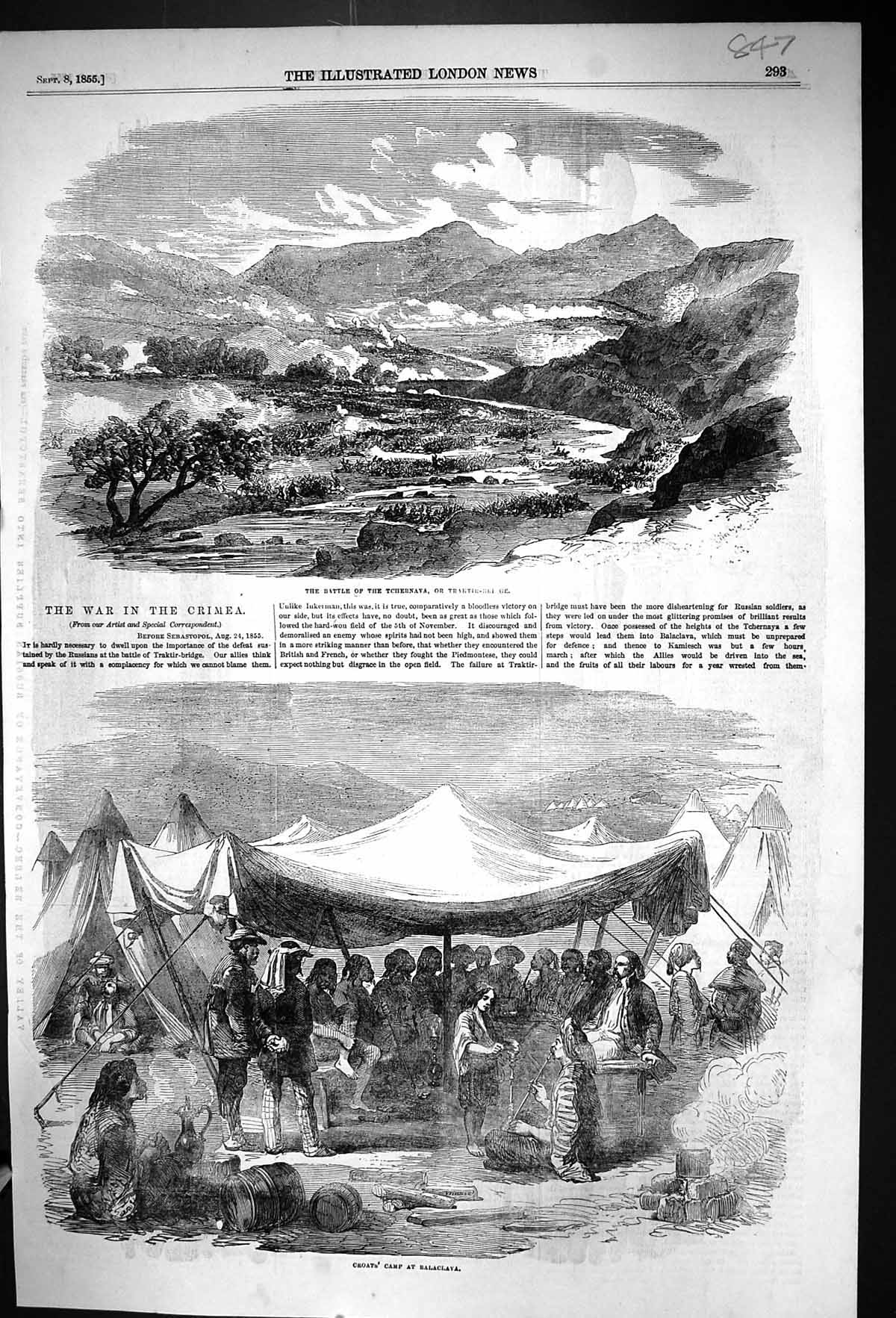 Antique Print 1855 Battle Tchernava War Crimea Croats Camp Balaclava Siers 19th