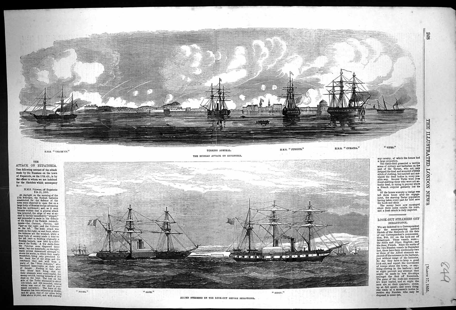 Old 1855 Russian Ships Valorous Furious Curacco Viper Niger Sane Sido Victorian