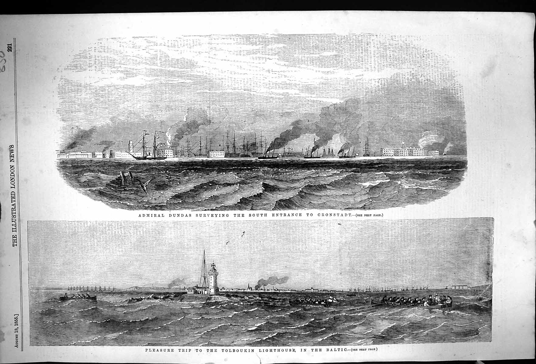 Old 1855 Admiral Dundas War Ships Cronstadt Trip Tolboulin Lighthouse Victorian