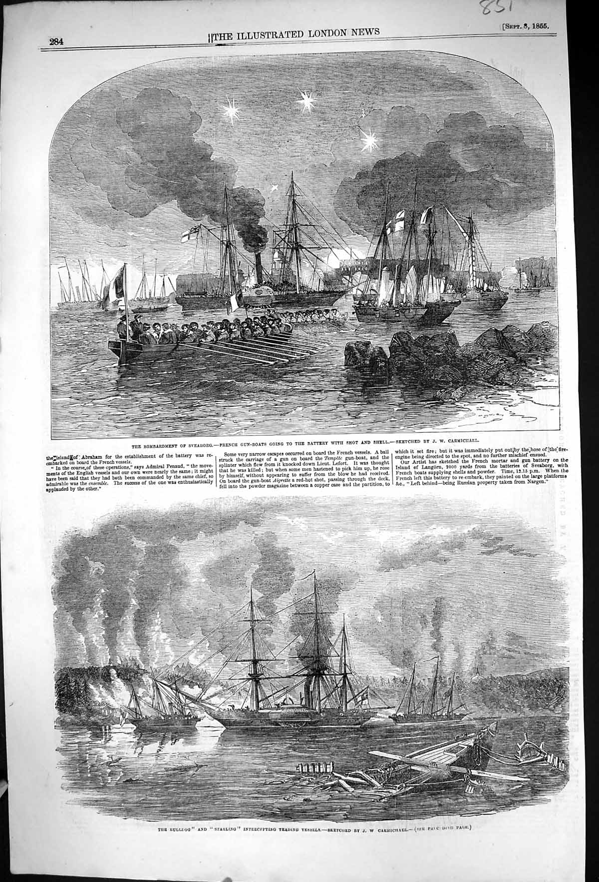 Old 1855 War Bombardment Sveaborg French Ships Bulldog Starling Tradi Victorian