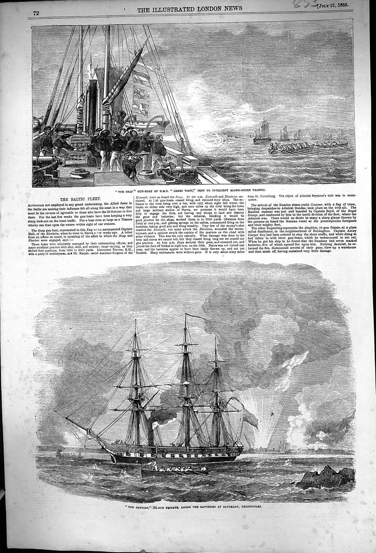 Old 1855 Snap War Ship James Watt Amphion Frigate Batteries Sandham H Victorian