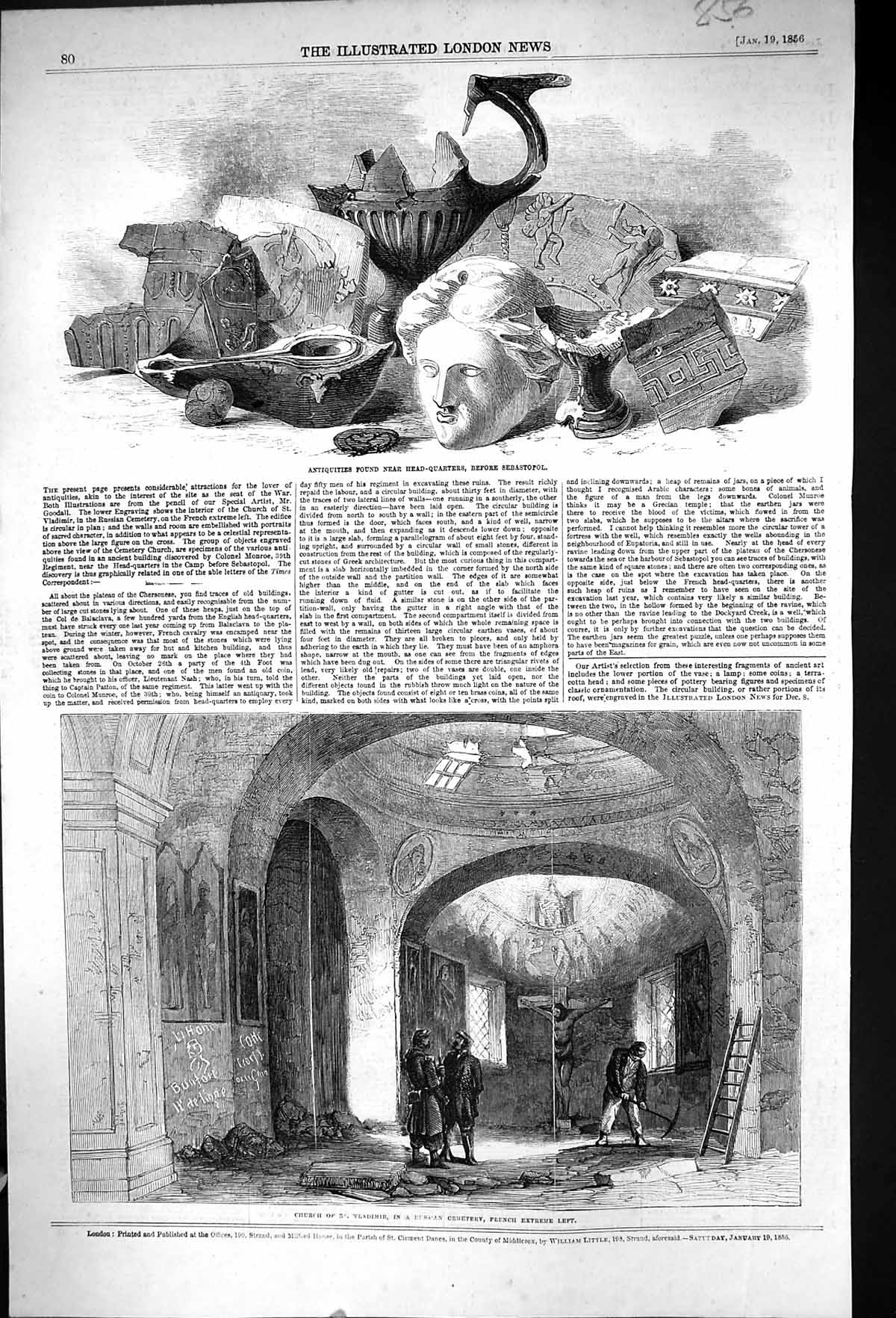 Old 1856 Antiquities Sebastopol Church St. Vladimir Russian Cemetery Victorian