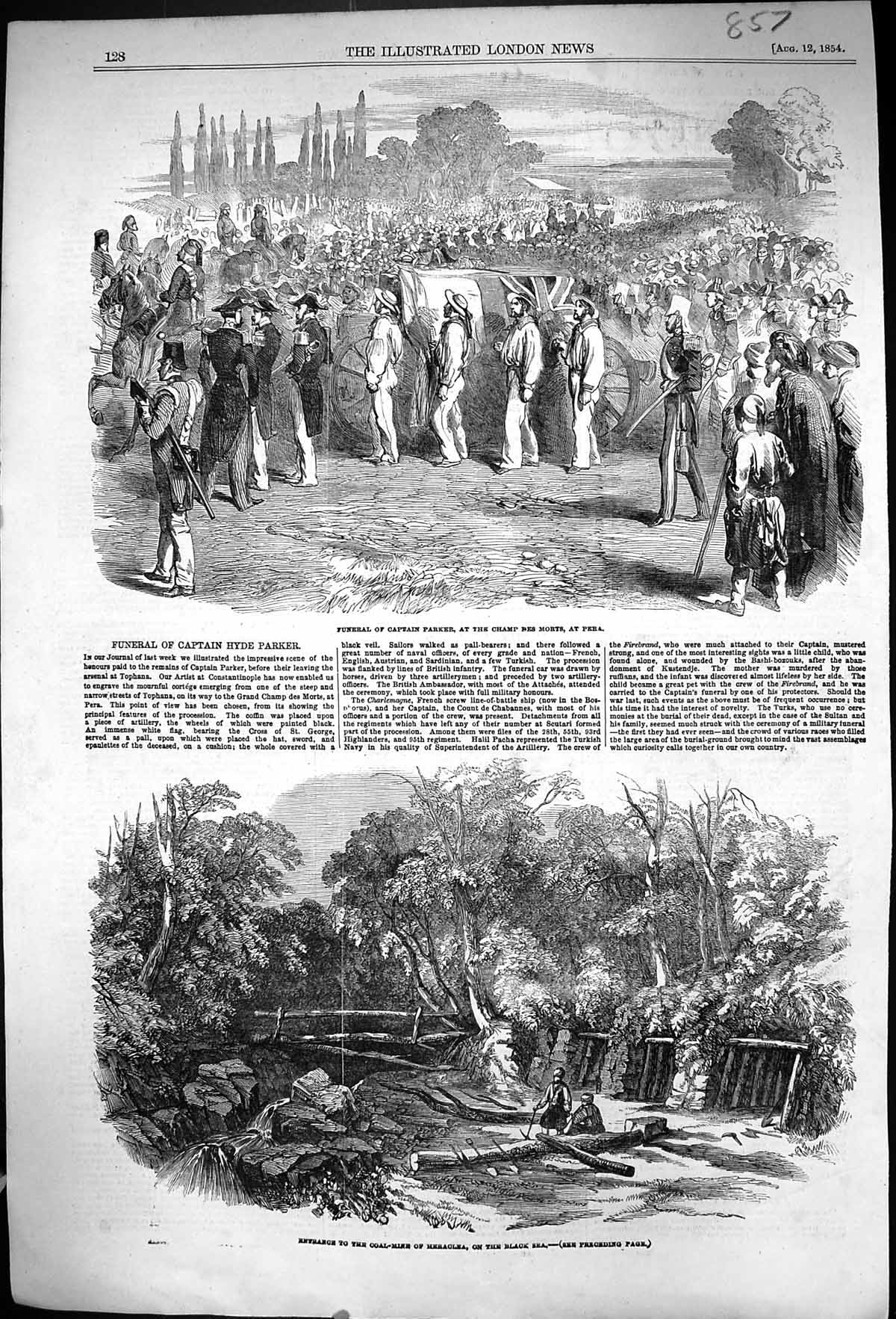 Old 1854 Funeral Captain Parker Champ Des Morts Pera Coal Mine Heracl Victorian