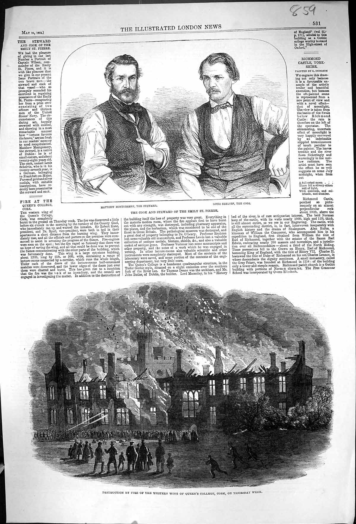 Old 1862 Matthew Montgomery Louis Shelvin Fire Queen'S College Cork B Victorian